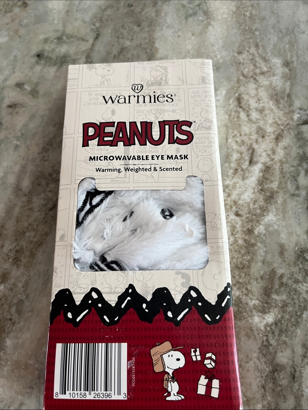 Warmies Peanuts Microwavable Eye Mask - White and Black Faux Fur